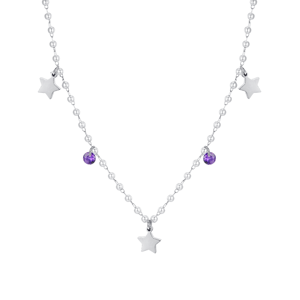 COLLAR DE PERLAS DE ACERO CON ESTRELLAS