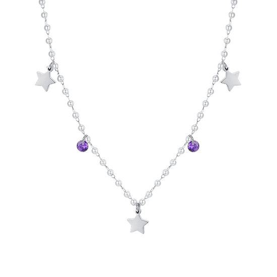 COLLAR DE PERLAS DE ACERO CON ESTRELLAS