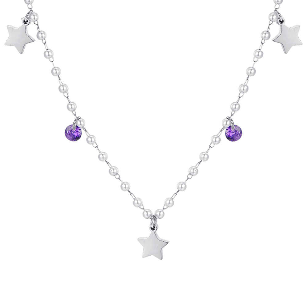COLLAR DE PERLAS DE ACERO CON ESTRELLAS