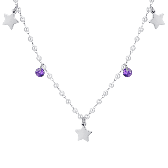 COLLAR DE PERLAS DE ACERO CON ESTRELLAS