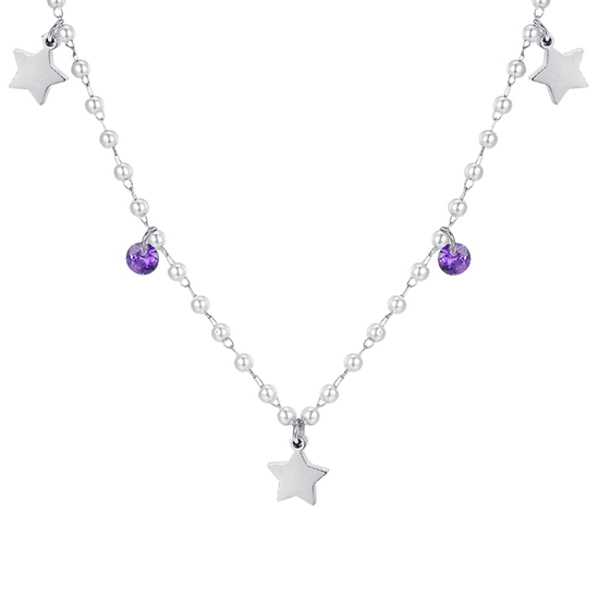 COLLAR DE PERLAS DE ACERO CON ESTRELLAS