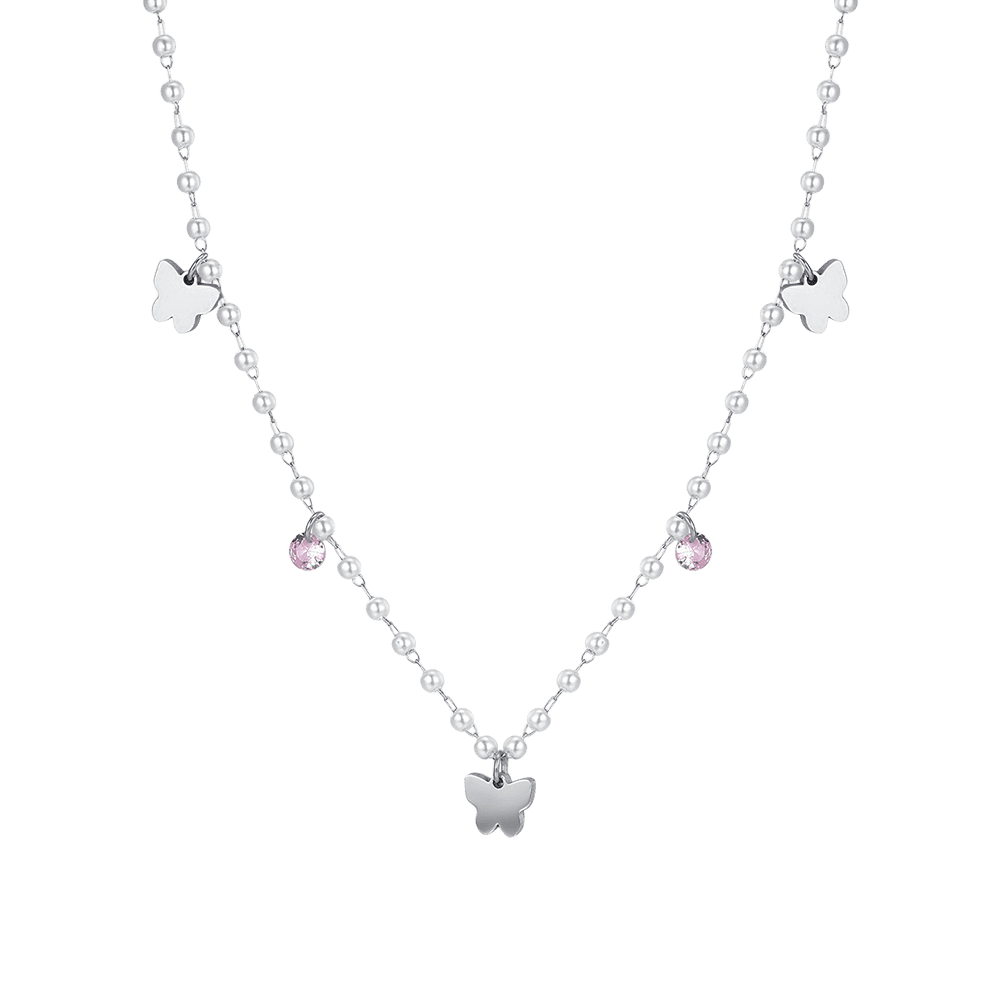 COLLAR FEMENINO DE PERLAS DE ACERO CON MARIPOSAS