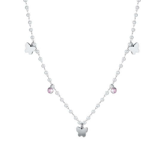 COLLAR FEMENINO DE PERLAS DE ACERO CON MARIPOSAS