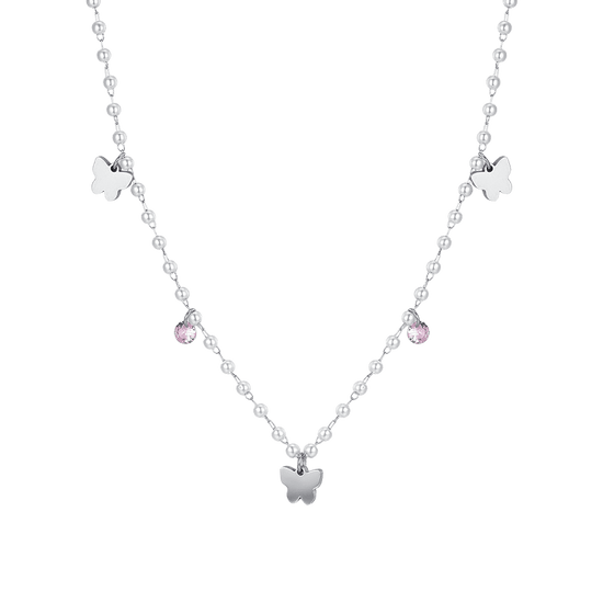 COLLAR FEMENINO DE PERLAS DE ACERO CON MARIPOSAS