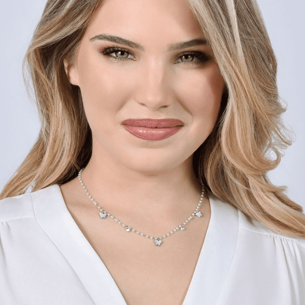 COLLAR FEMENINO DE PERLAS DE ACERO CON MARIPOSAS