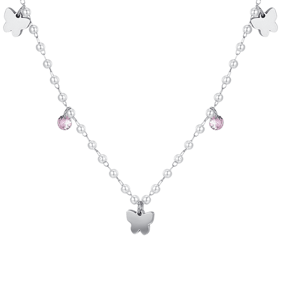 COLLAR FEMENINO DE PERLAS DE ACERO CON MARIPOSAS