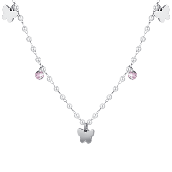 COLLAR FEMENINO DE PERLAS DE ACERO CON MARIPOSAS