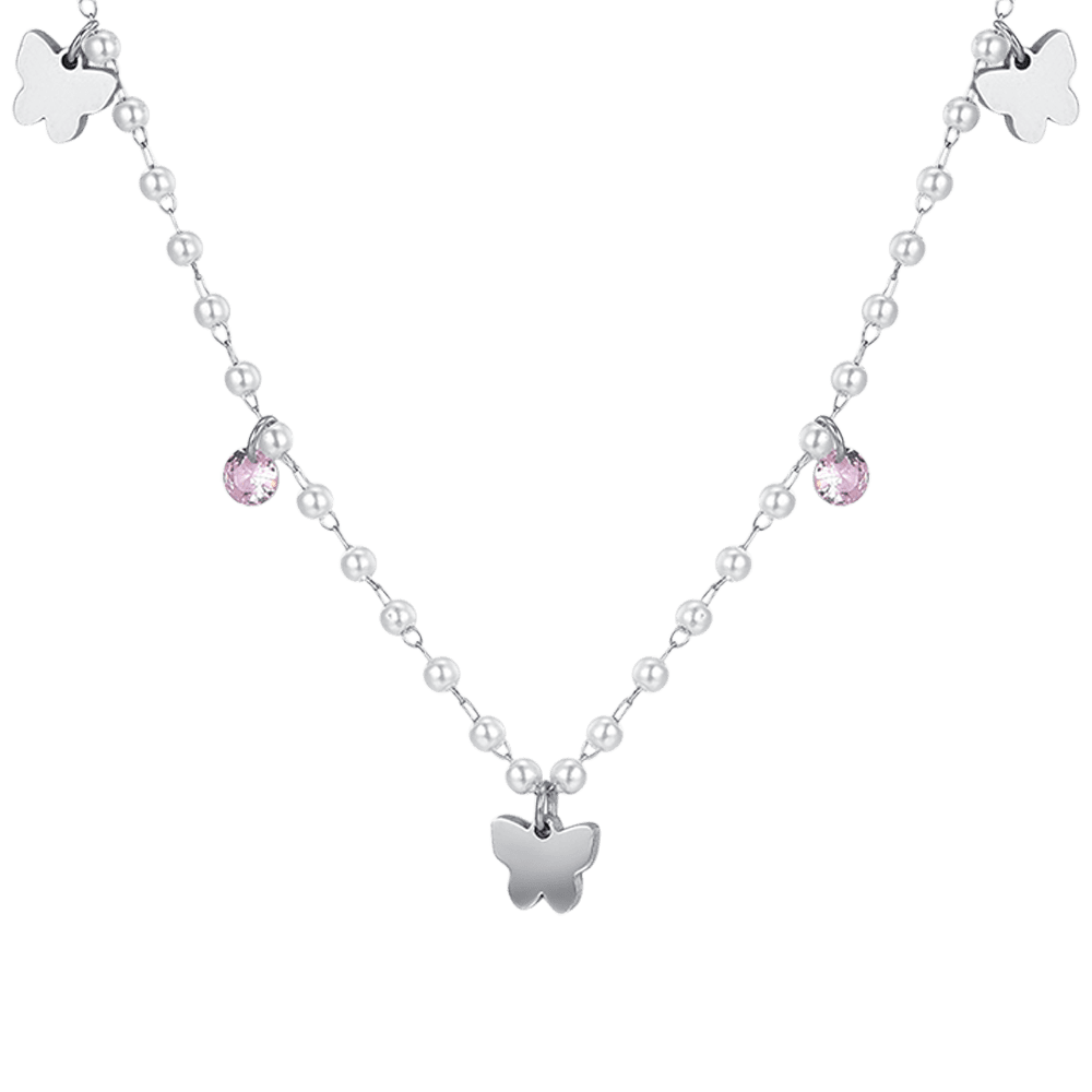 COLLAR FEMENINO DE PERLAS DE ACERO CON MARIPOSAS