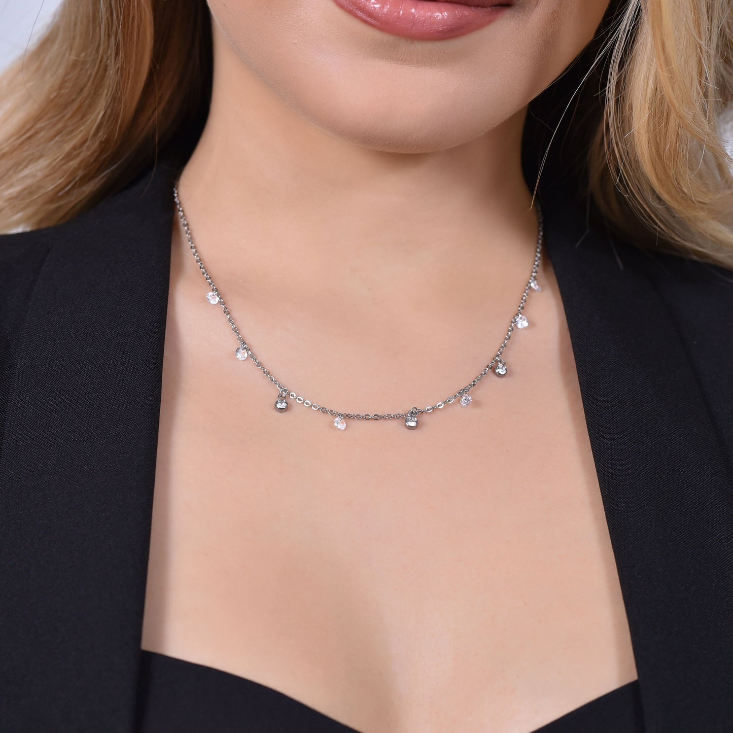 COLLAR DE ACERO CRISTAL BLANCO PARA MUJER