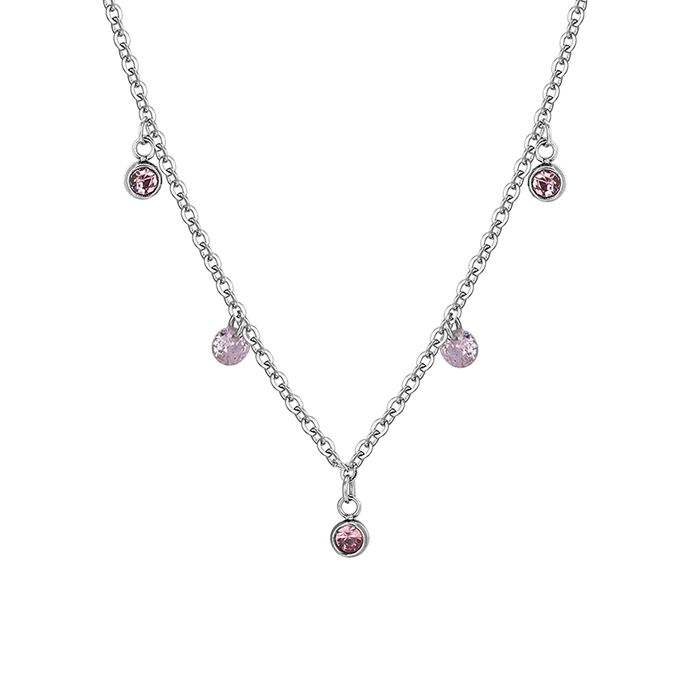 COLLAR DE ACERO CRISTAL ROSA PARA MUJER
