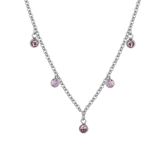 COLLAR DE ACERO CRISTAL ROSA PARA MUJER