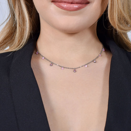 COLLAR DE ACERO CRISTAL ROSA PARA MUJER