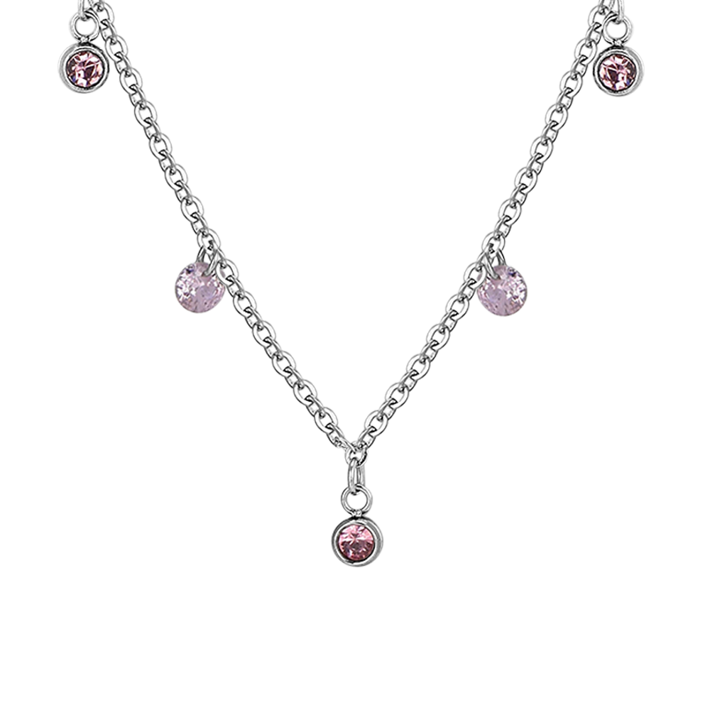 COLLAR DE ACERO CRISTAL ROSA PARA MUJER