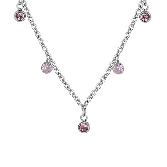 COLLAR DE ACERO CRISTAL ROSA PARA MUJER
