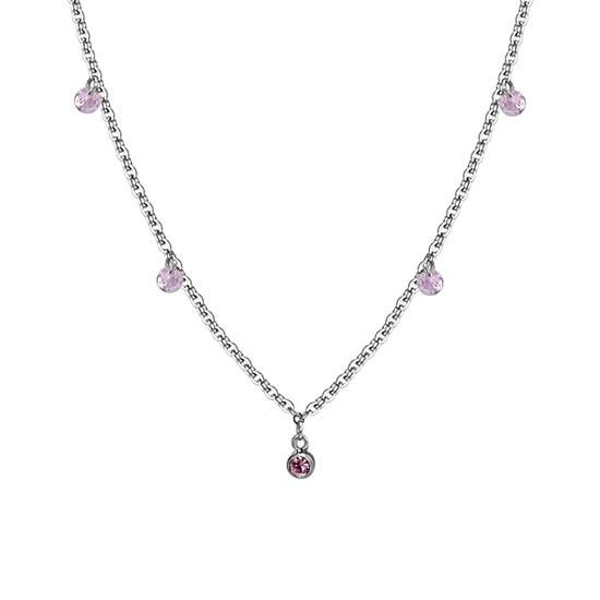 COLLAR DE ACERO CRISTAL ROSA PARA MUJER