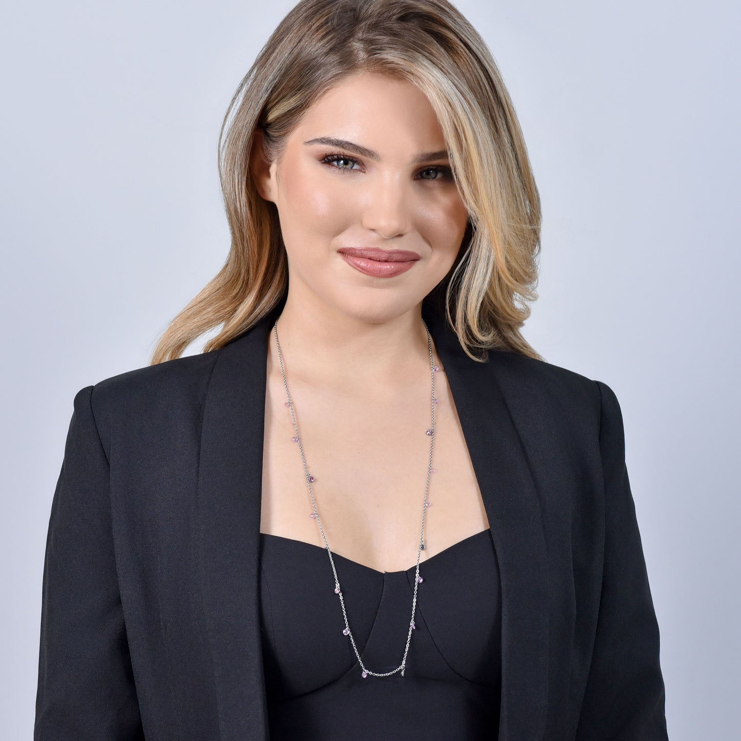 COLLAR DE ACERO CRISTAL ROSA PARA MUJER