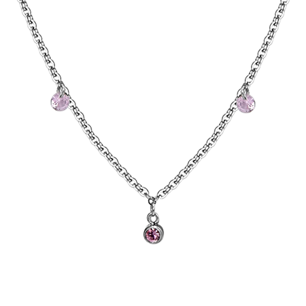 COLLAR DE ACERO CRISTAL ROSA PARA MUJER