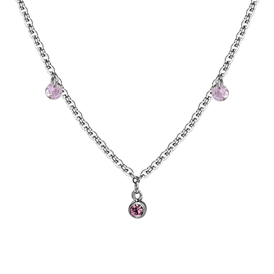 COLLAR DE ACERO CRISTAL ROSA PARA MUJER