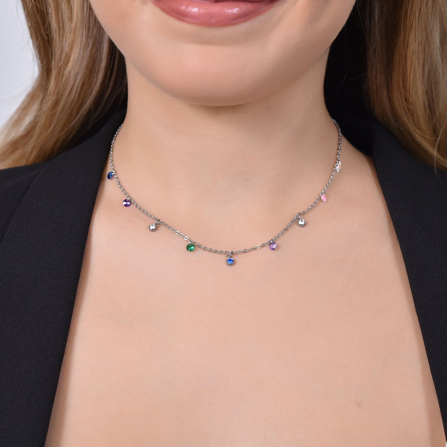 COLLAR DE ACERO CON CRISTAL MULTICOLOR