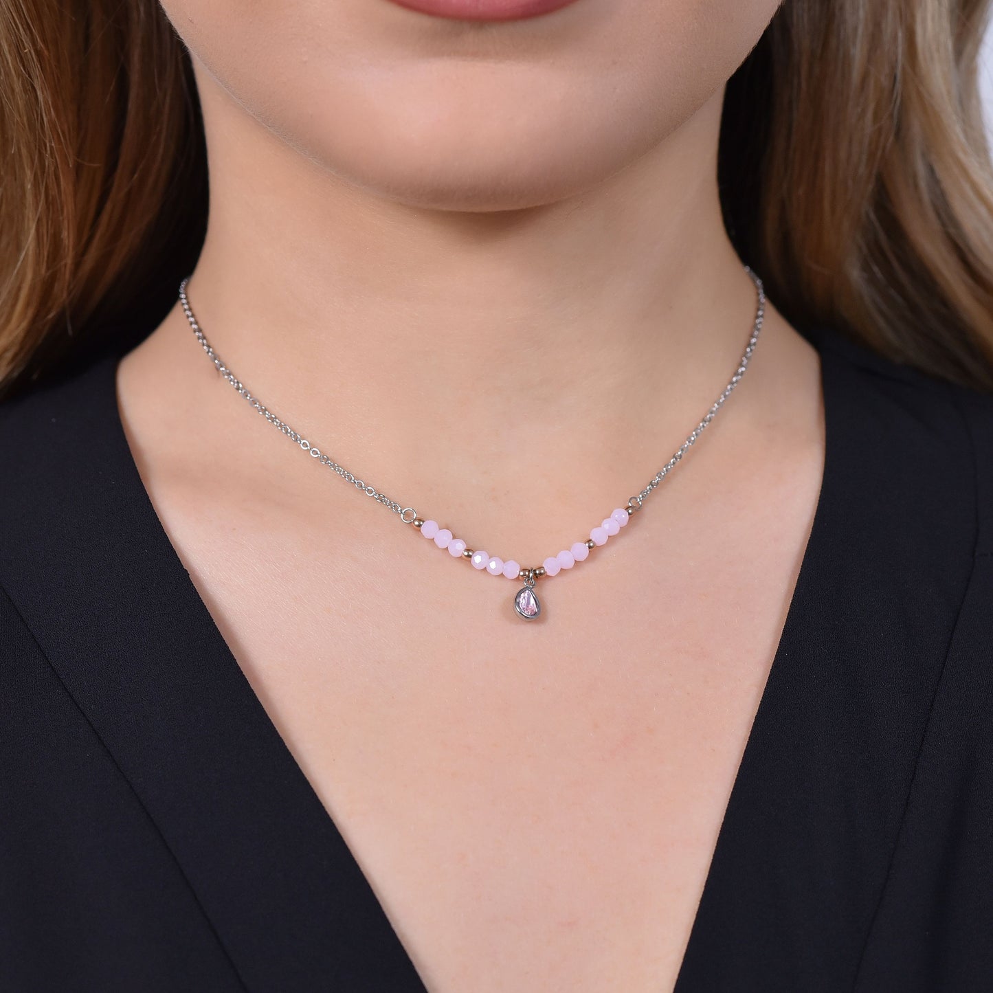 COLLAR DE ACERO DE ÁGATA ROSA PARA MUJER