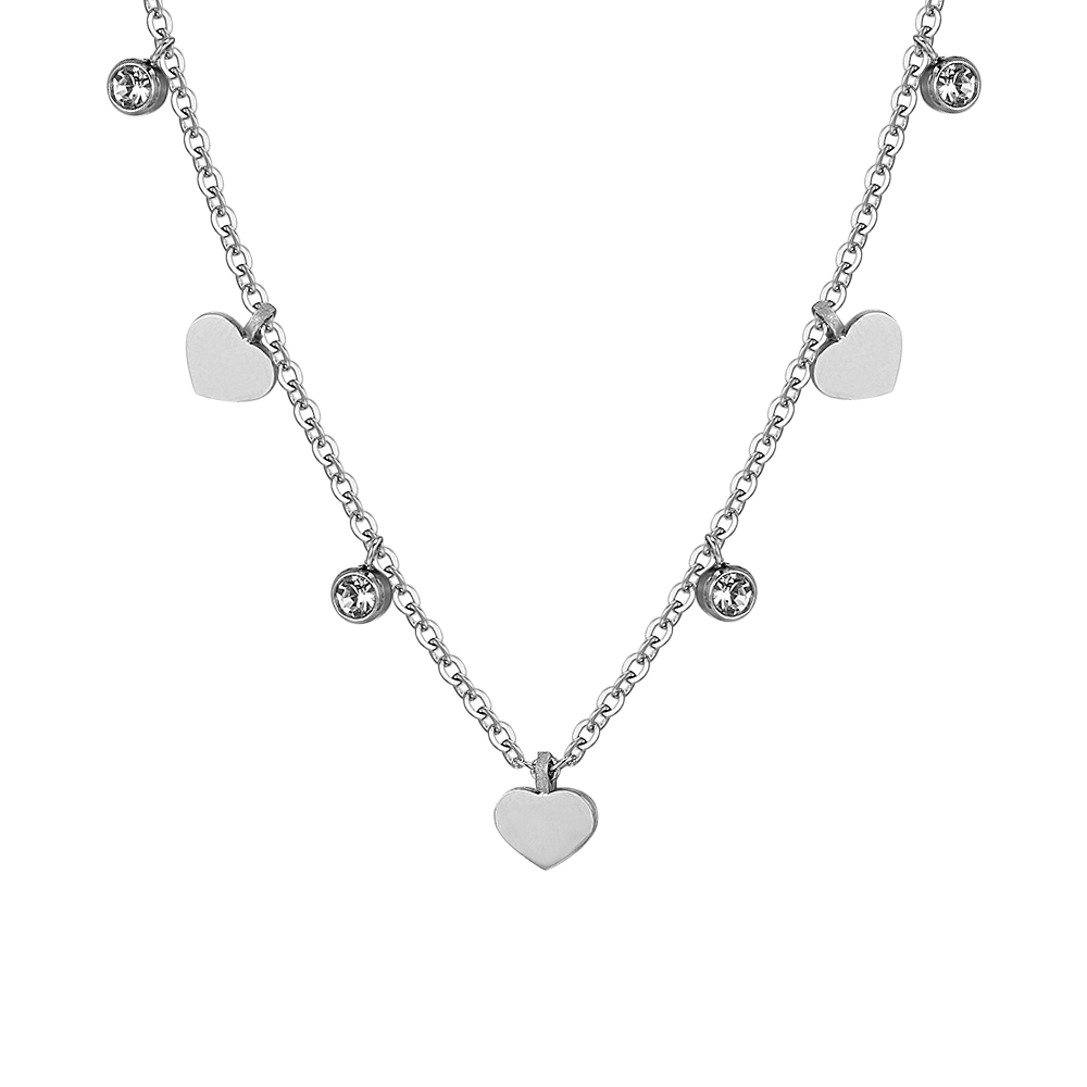 COLLAR DE ACERO CORAZONES Y CRISTALES MUJER