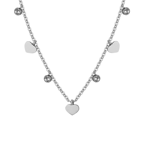 COLLAR DE ACERO CORAZONES Y CRISTALES MUJER