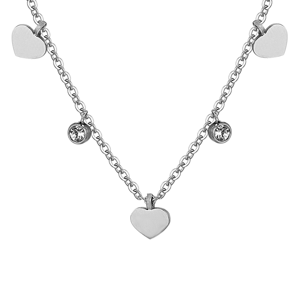 COLLAR DE ACERO CORAZONES Y CRISTALES MUJER