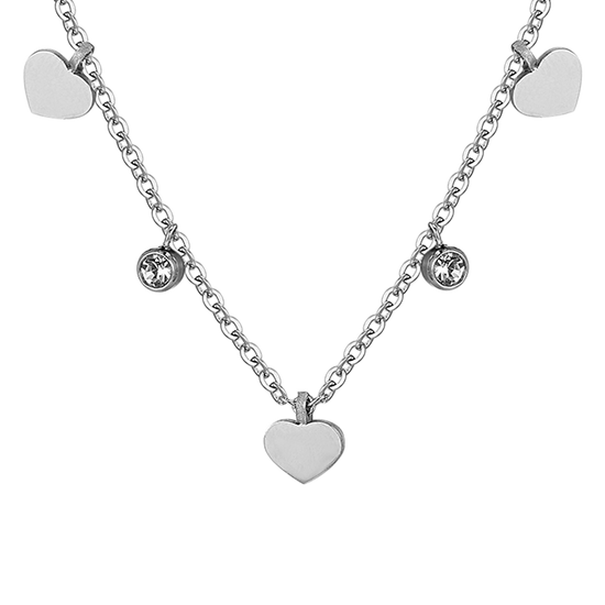COLLAR DE ACERO CORAZONES Y CRISTALES MUJER