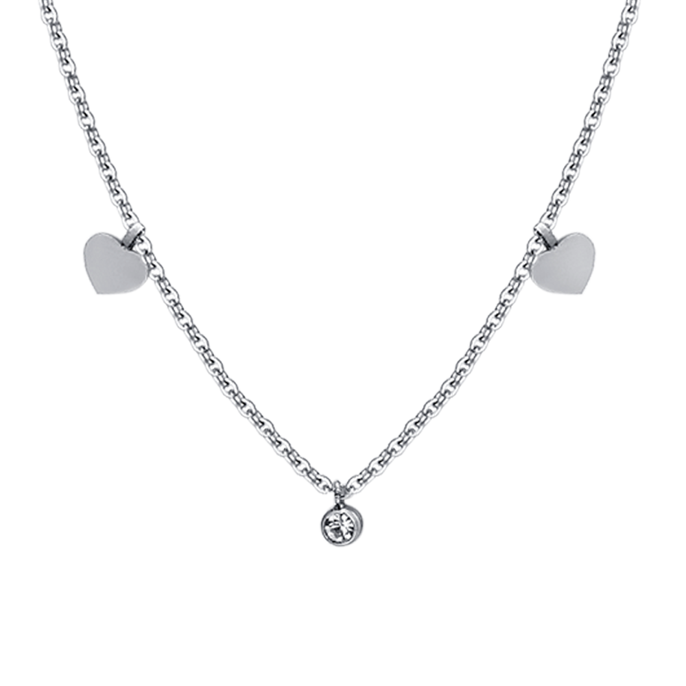 COLLAR DE ACERO CORAZONES Y CRISTALES MUJER
