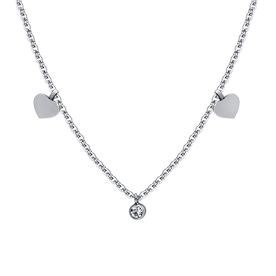 COLLAR DE ACERO CORAZONES Y CRISTALES MUJER