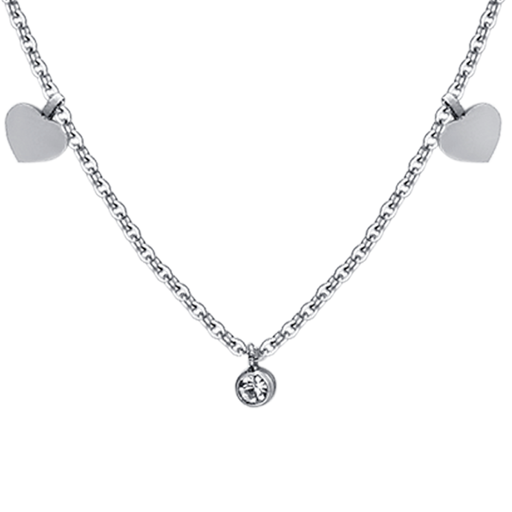 COLLAR DE ACERO CORAZONES Y CRISTALES MUJER