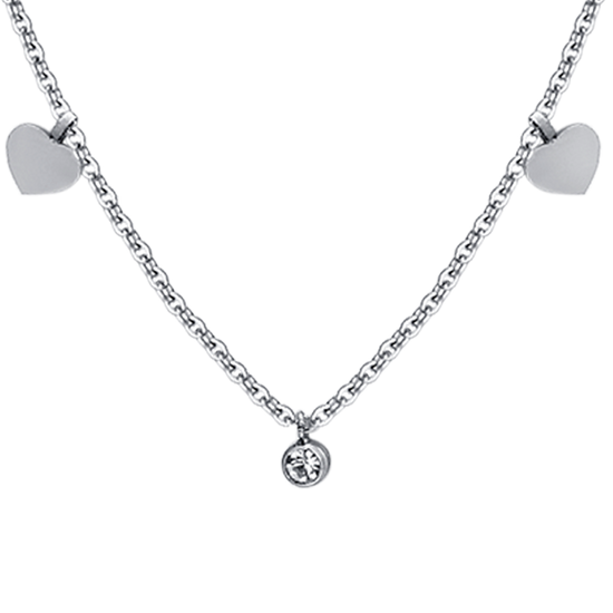 COLLAR DE ACERO CORAZONES Y CRISTALES MUJER