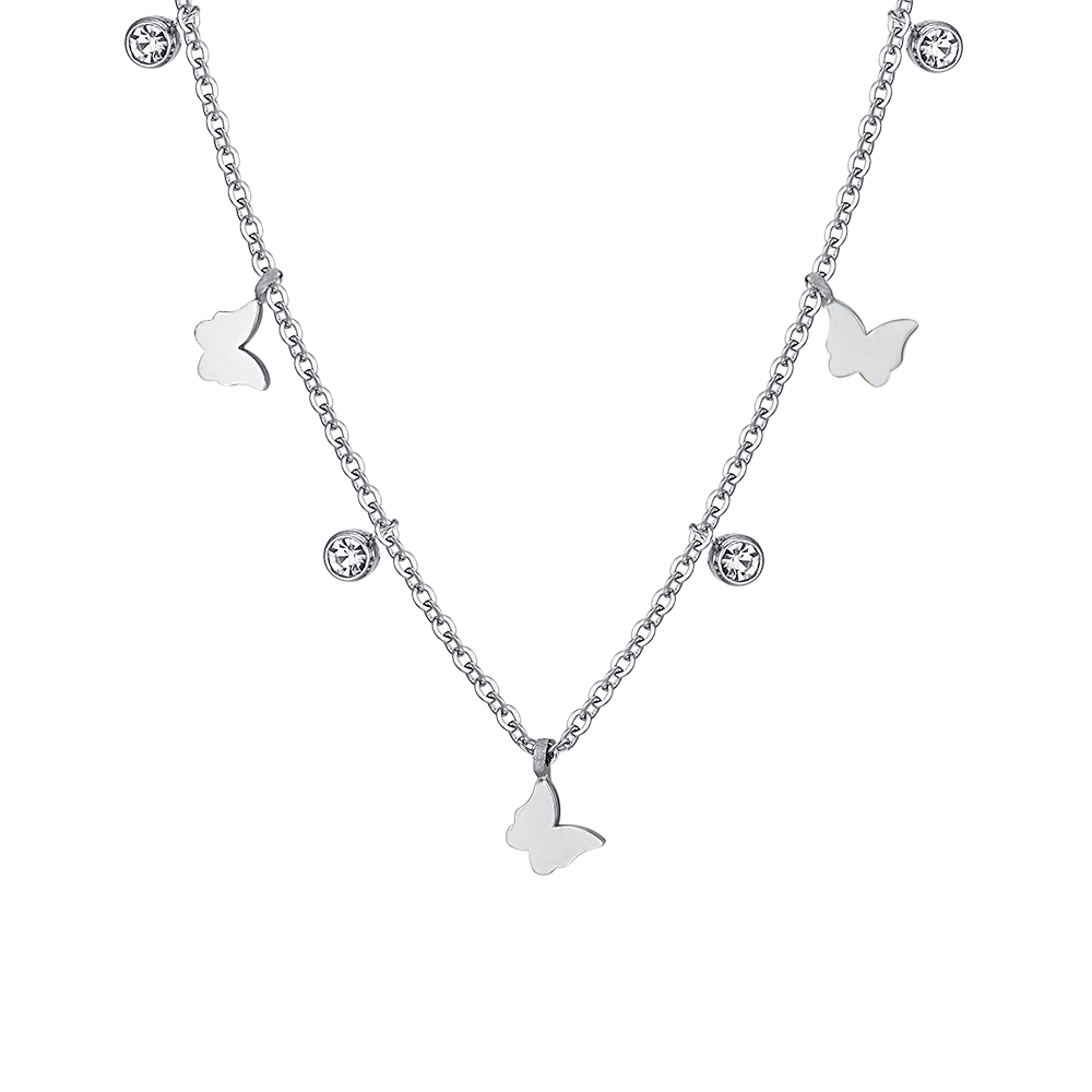 COLLAR DE MARIPOSA DE ACERO Y CRISTAL PARA MUJER