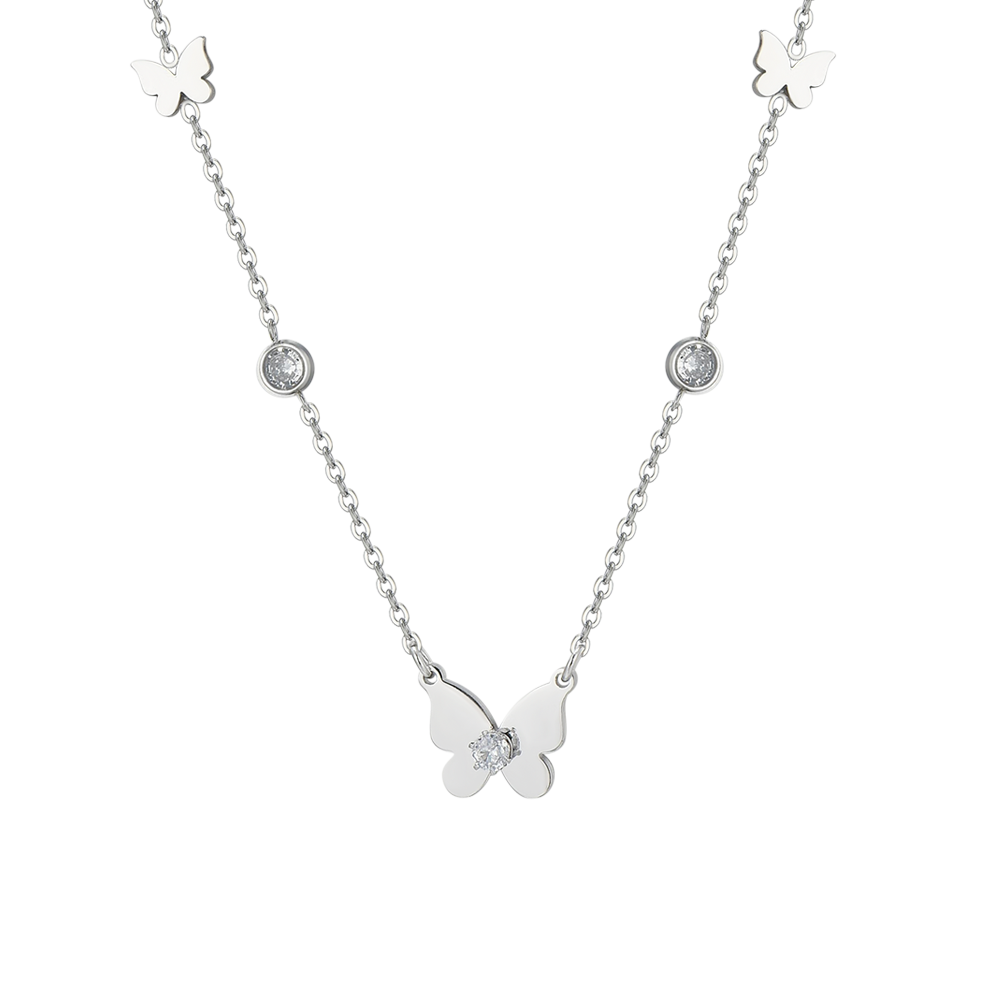 COLLAR DE ACERO CON MARIPOSA Y CIRCONITA PARA MUJER