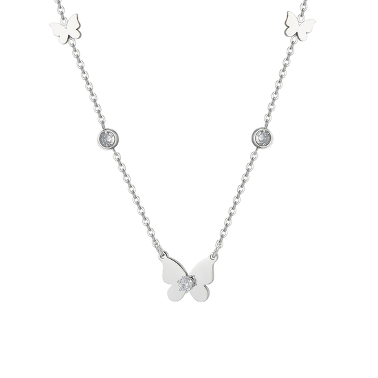 COLLAR DE ACERO CON MARIPOSA Y CIRCONITA PARA MUJER