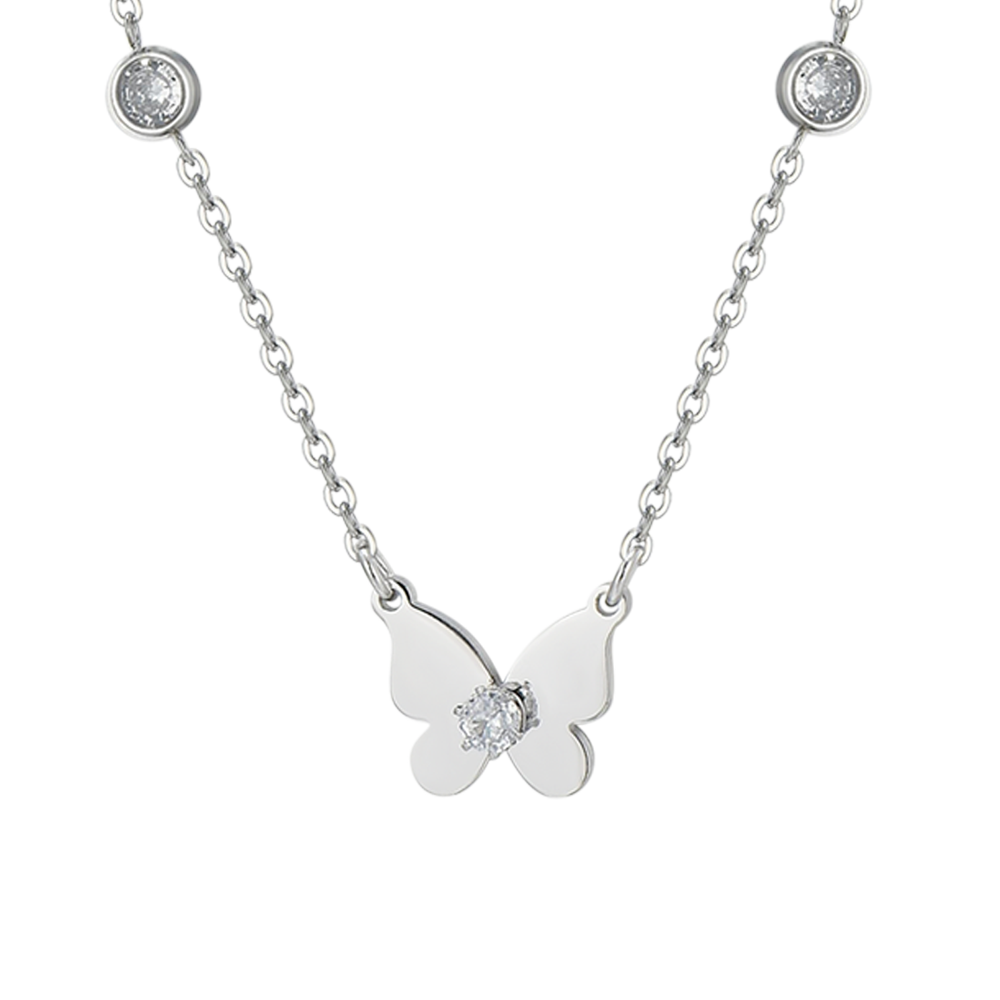 COLLAR DE ACERO CON MARIPOSA Y CIRCONITA PARA MUJER