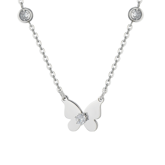 COLLAR DE ACERO CON MARIPOSA Y CIRCONITA PARA MUJER