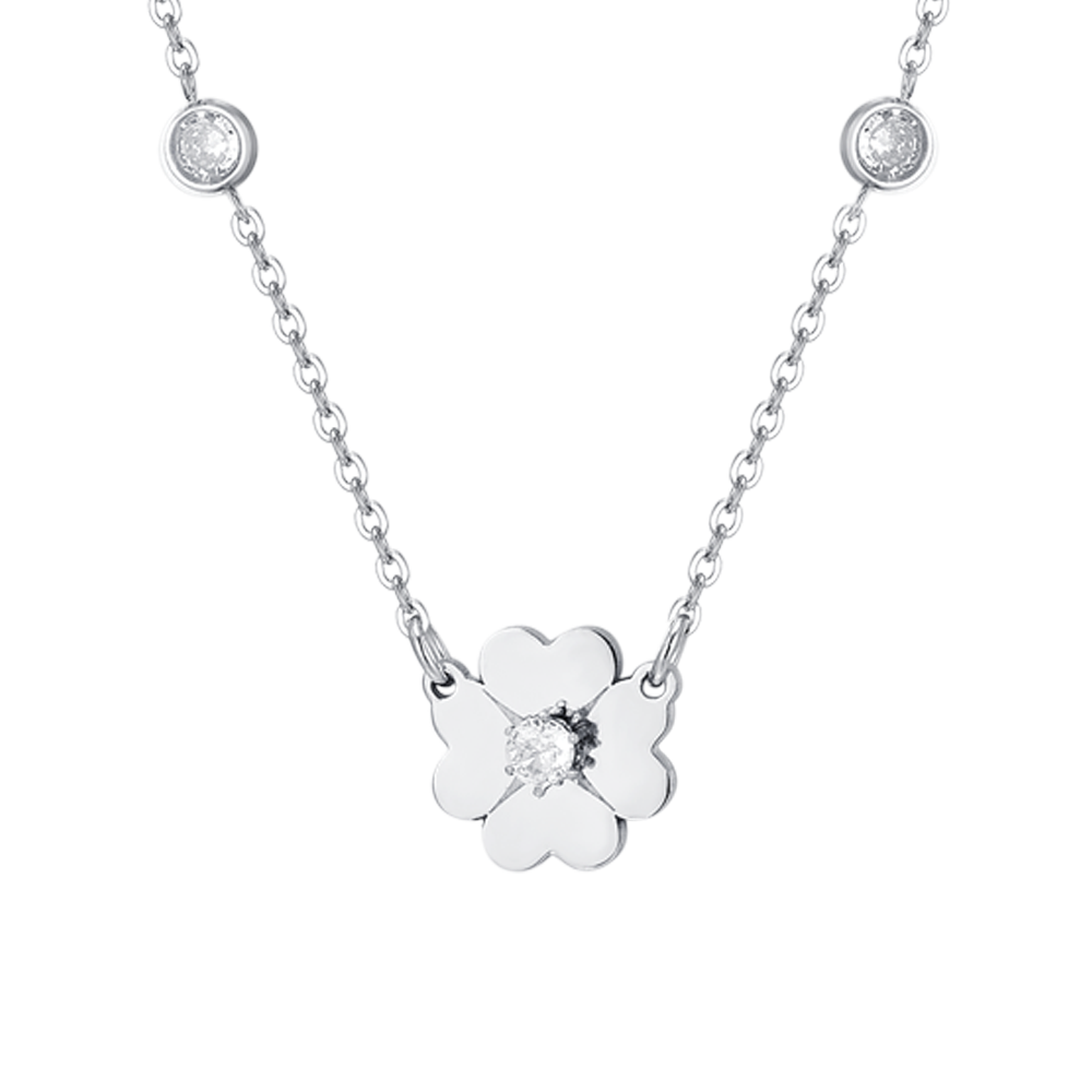 COLLAR DE ACERO PARA MUJER CON TRÉBOLES DE CUATRO HOJAS Y CIRCONITA