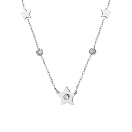 COLLAR DE ACERO CON ESTRELLAS Y CIRCONITAS PARA MUJER