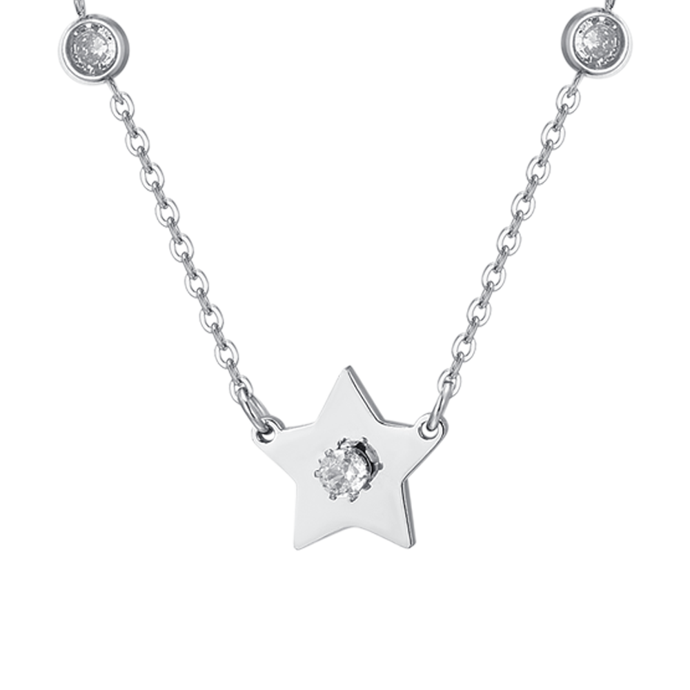 COLLAR DE ACERO CON ESTRELLAS Y CIRCONITAS PARA MUJER