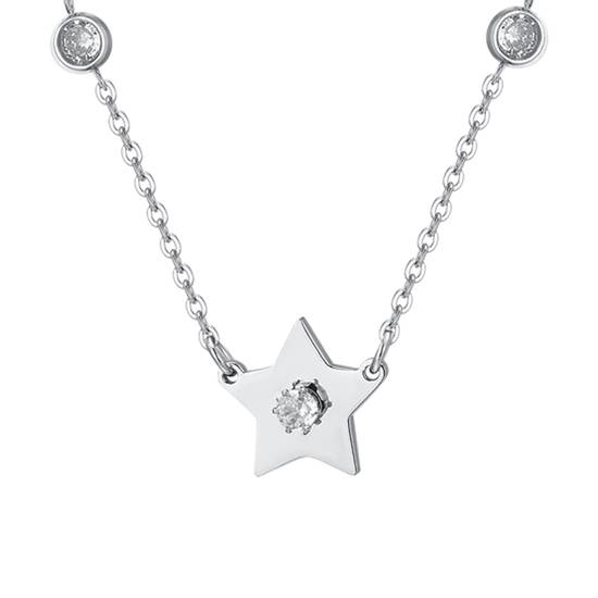 COLLAR DE ACERO CON ESTRELLAS Y CIRCONITAS PARA MUJER