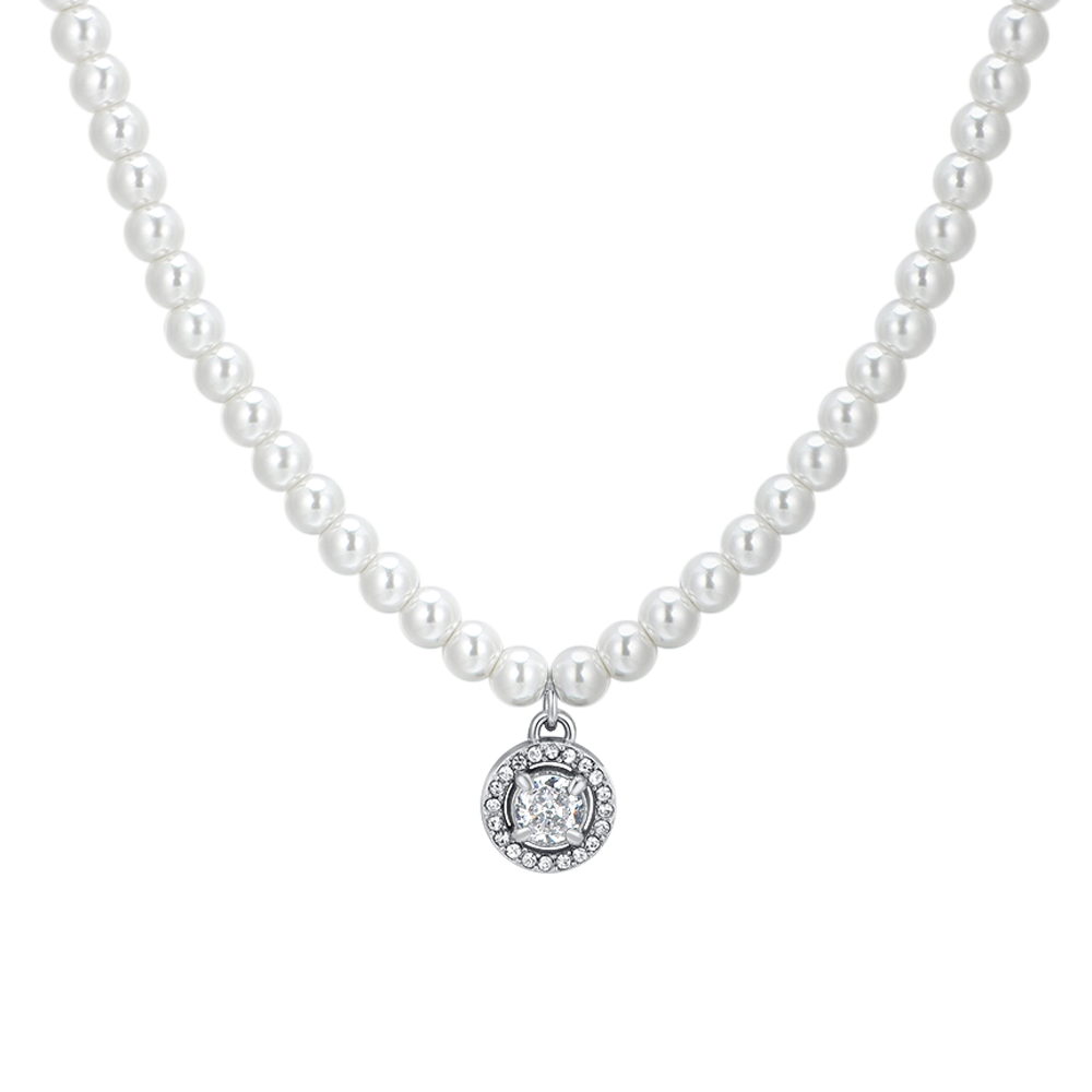 COLLAR DE PERLAS DE ACERO Y CIRCONITAS BLANCAS