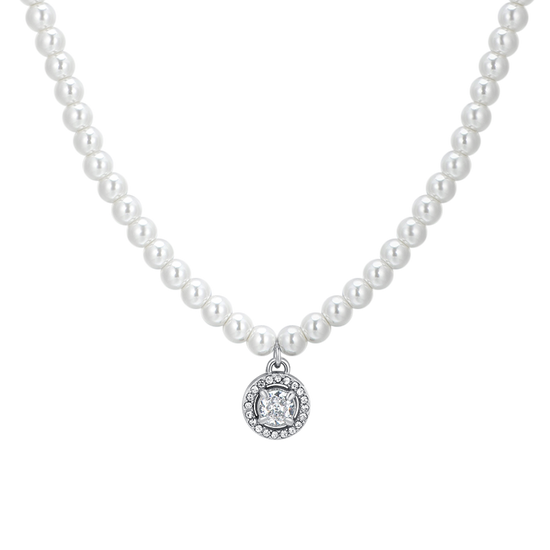 COLLAR DE PERLAS DE ACERO Y CIRCONITAS BLANCAS