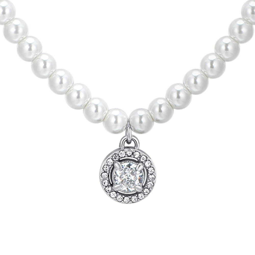 COLLAR DE PERLAS DE ACERO Y CIRCONITAS BLANCAS
