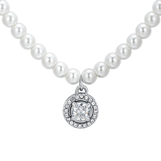 COLLAR DE PERLAS DE ACERO Y CIRCONITAS BLANCAS