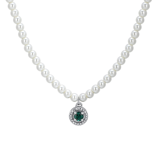 COLLAR DE PERLAS DE ACERO Y CIRCONITAS VERDES