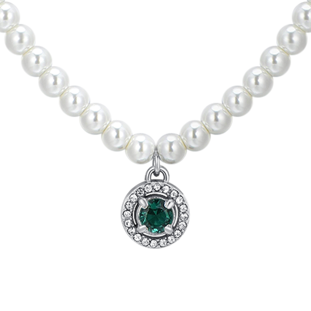 COLLAR DE PERLAS DE ACERO Y CIRCONITAS VERDES