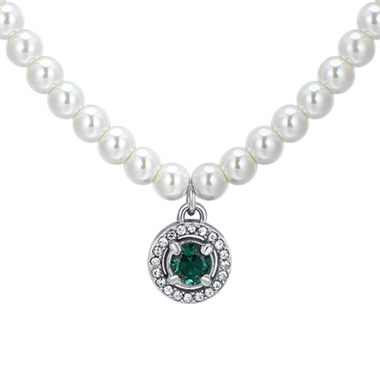 COLLAR DE PERLAS DE ACERO Y CIRCONITAS VERDES