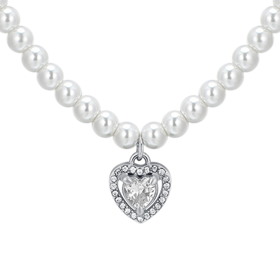 COLLAR CORAZÓN DE PERLAS DE ACERO Y CIRCONITAS BLANCAS