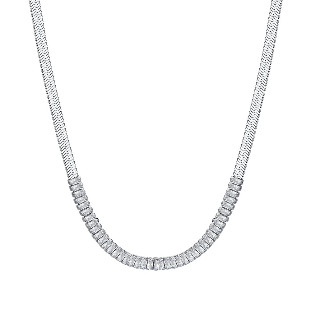 COLLAR DE ACERO CON CIRCONITA BLANCA PARA MUJER